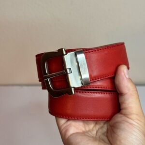 Salvatore Ferragamo Silver Metal Buckle Red Leather Belt 75cm